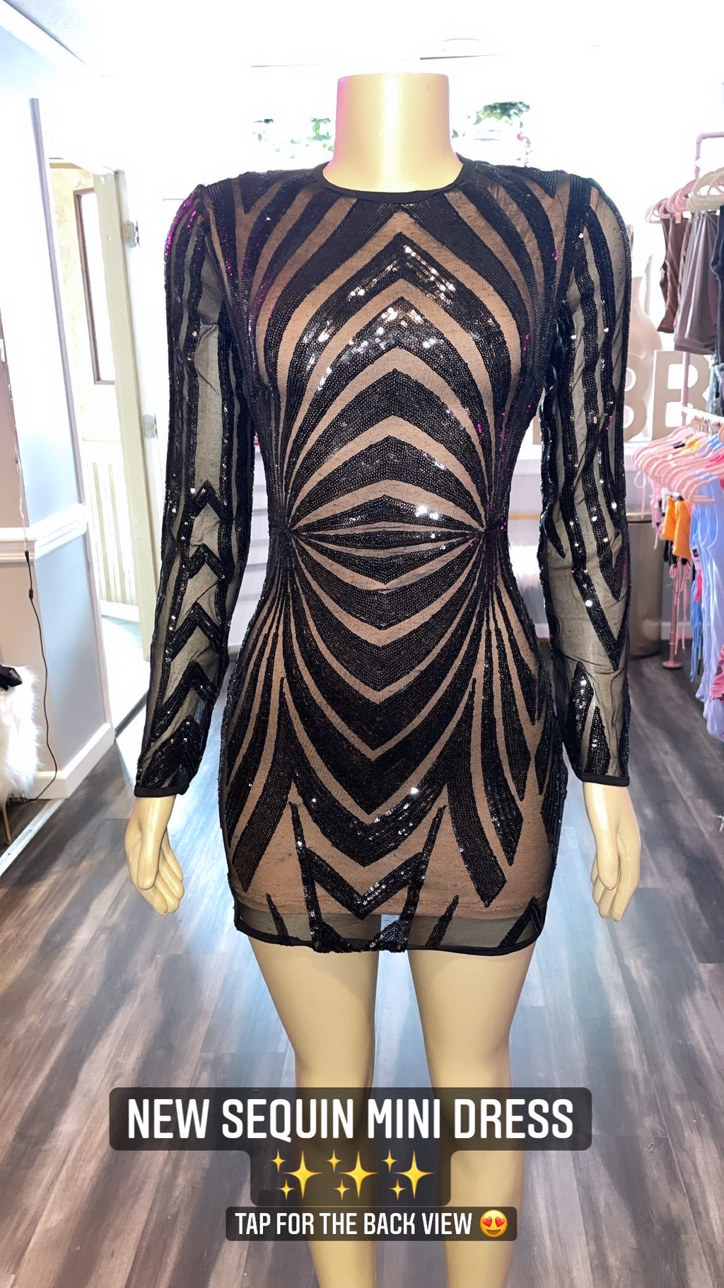 Black/Nude Sequin Mini Dress