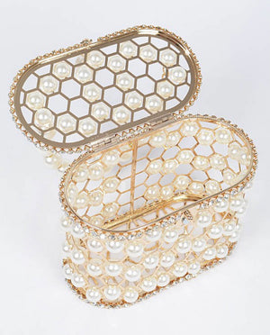 Faux Pearl Mesh Party Clutch