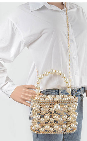 Faux Pearl Mesh Party Clutch