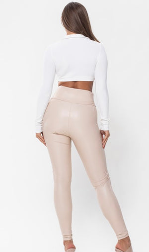 Nude Faux Leather Leggings Pants