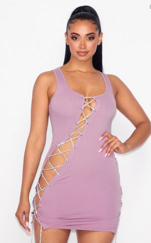 Rhinestone Laced Up Dress