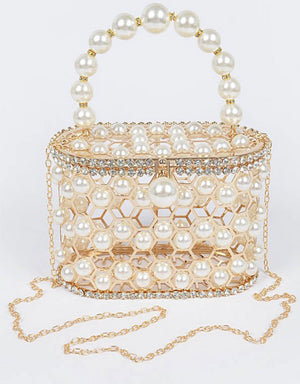 Faux Pearl Mesh Party Clutch