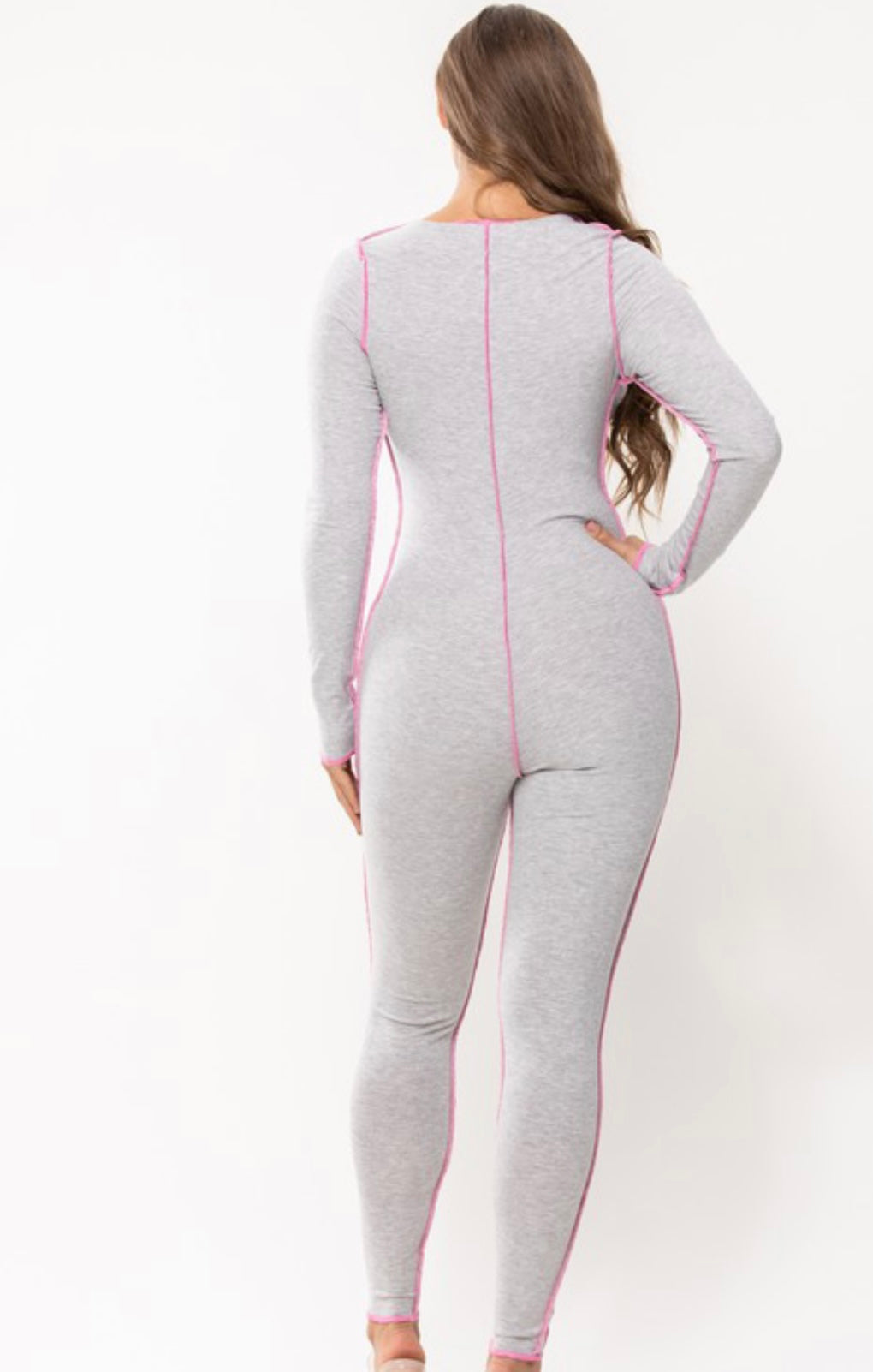 Grey/Pink Reverse Stitch Jumpsuit