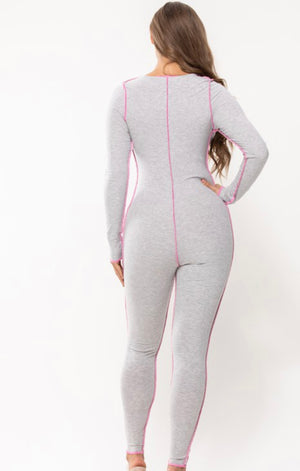 Grey/Pink Reverse Stitch Jumpsuit